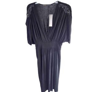 Lavendar Women's Dress Medium Blac Beaded Cocktail Misses Size 8 10 Semi Formal